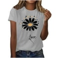 thumbnail image 1 of Ayolanni Gray T-Shirt Women Short Sleeve Daisy Pullover Crew Neck T-Shirts Teens Shirts for Girls L, 1 of 3