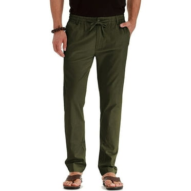 Ayolanni Green Men's Casual Pants Drawstring Elastic Waist Cotton Pants with Pocket Solid Pants for Mens