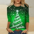 Ayolanni Green Trendy Tops for Women 2024 3/4 Sleeve Christmas Crew