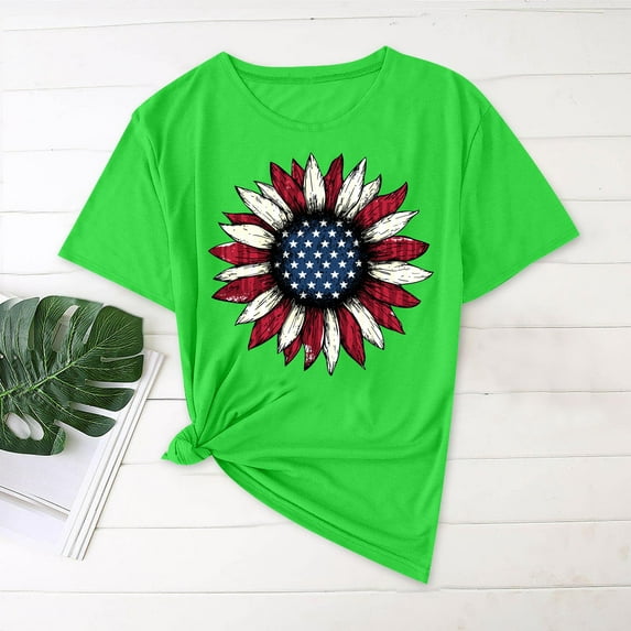 Ayolanni Green Women's Tops Shirt Short Sleeve The Fourth of July T-Shirts Ladies Blouses Clearance under 10 M