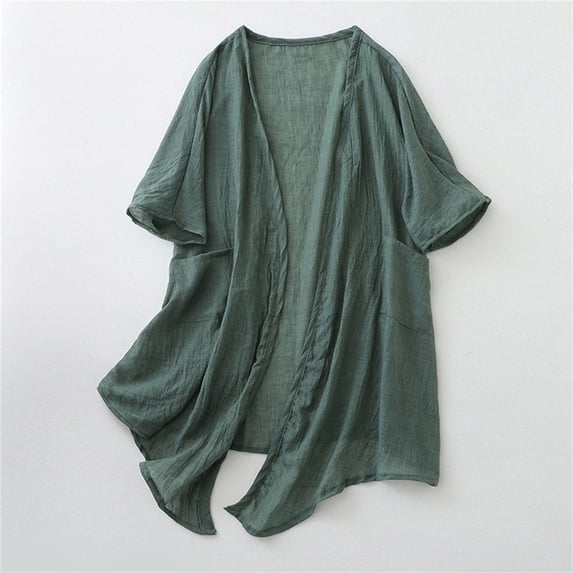 Ayolanni Green Womens Cardigan Lightweight Long Short Sleeve Cardigan Soft V-Neck Solid Open Front Cardigan L