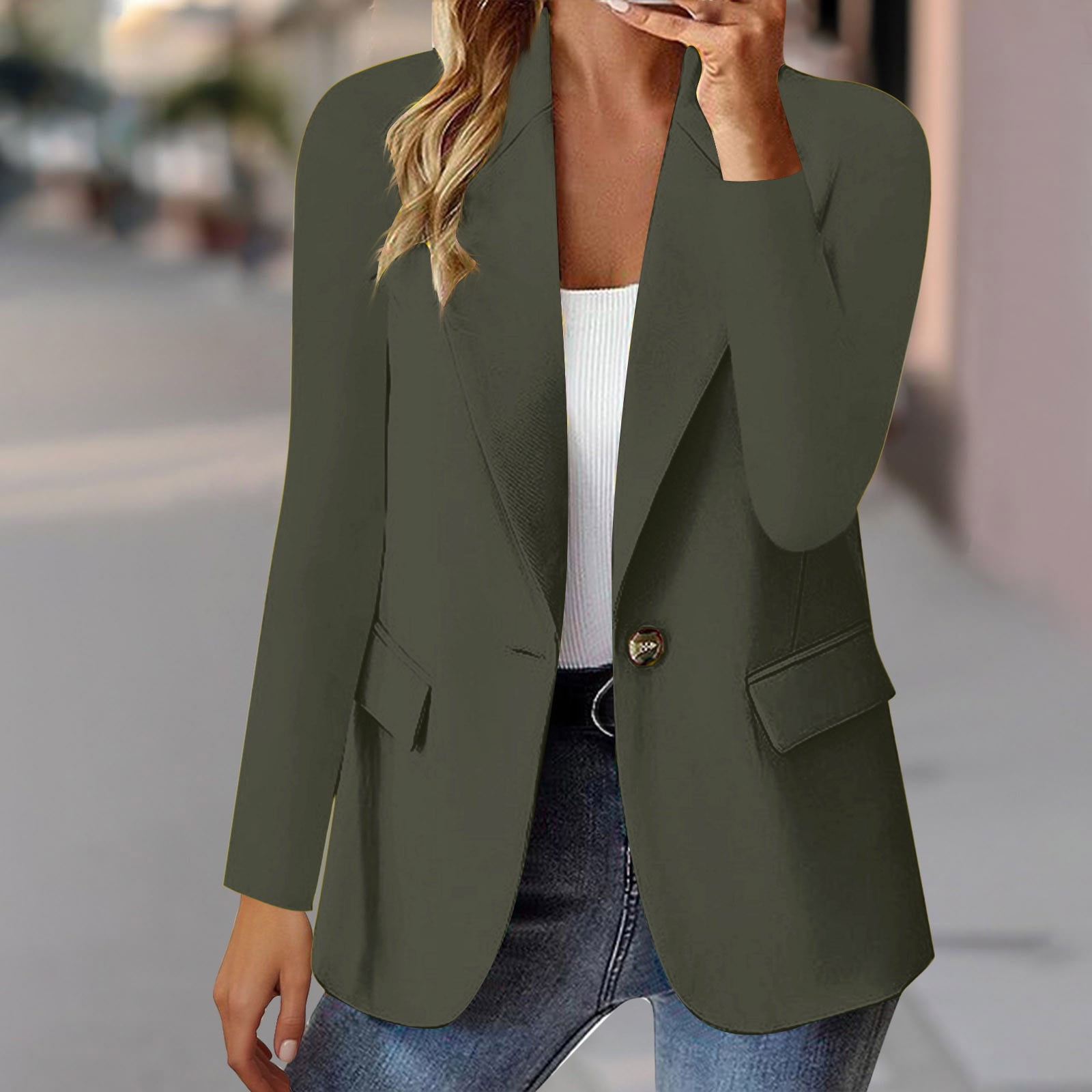 chinese dress ladies Formal Business Blazer Jacket Women Slim Fit Button Straight Shoulder Suit  Coat Dressy Casual Office Work Blazer Coat Black at Amazon Women's Clothing  store main image 0