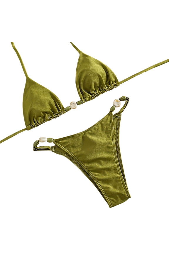 Halter Womens Bikini Cheeky Brazilian Green Triangle Padded Lace up Bikini Sets Womens Bathing Suits XXL