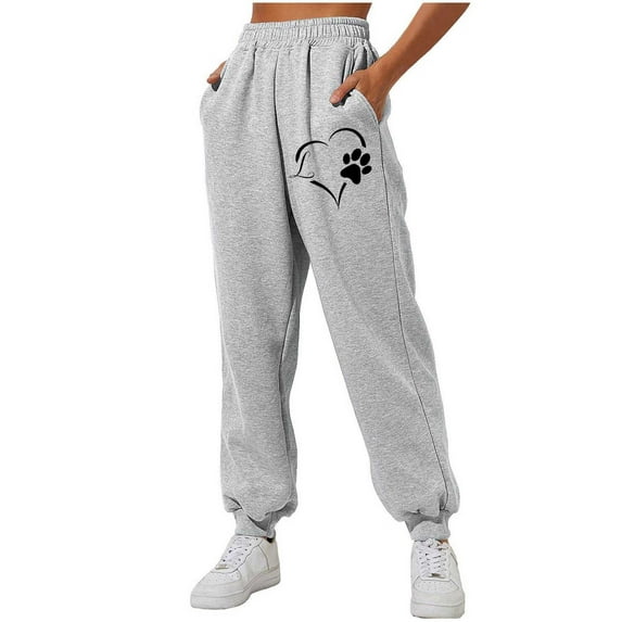 Ayolanni High Comfortable Pants for Women Sold By Walmart Gray Elastic Waist Dog Paw Pants Womens Trousers