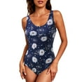 thumbnail image 1 of Ayolanni High Cut Womens Swimsuits Push-Up One-Piece Tummy Control Swimwear Stretchy Bikinis Printed Open Back Bathing Suit Blue L, 1 of 5