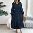 thumbnail image 1 of Ayolanni Holiday Dresses for Women Plus Size Plus Size V-Neck Navy Solid Long Sleeve Maxi Dresses Girl Dresses XL, 1 of 6