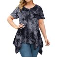 thumbnail image 1 of Ayolanni Irregular Women's Tops Gray Short Sleeve V-Neck Plus Size Tie Dye Pullover Blouses Teens Shirts 2x, 1 of 7