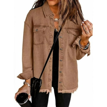 Ayolanni Jean Plus Size Women Coats Clearance Brown Long Sleeve Solid Jackets Heated Jacket for Women