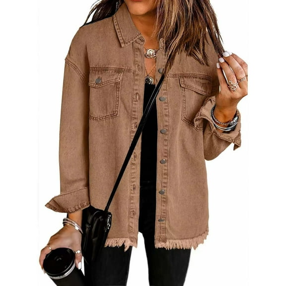 Ayolanni Jean Plus Size Women Coats Brown Long Sleeve Solid Jackets Heated Jacket for Women