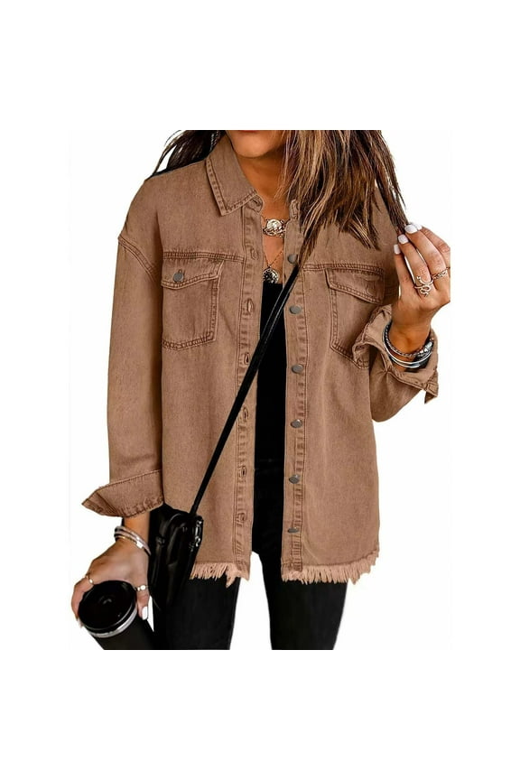 Jean Plus Size Women Coats Brown Long Sleeve Solid Jackets Heated Jacket for Women