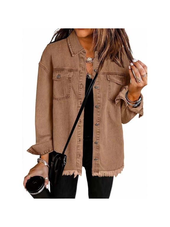 Jean Plus Size Women Coats Brown Long Sleeve Solid Jackets Heated Jacket for Women