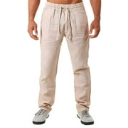 Ayolanni Khaki Fashion Chinos Pants for Mens Skinny Fitted Drawstring Slacks Cotton Linen Elastic Waist Trousers Size XXXL