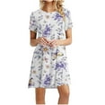 thumbnail image 1 of Ayolanni Knee Length Dresses for Women 2026 Crew Neck Short Sleeve Floral Leisure Midi T-Shirt Dress Beach Vacation Sundress Purple XXL, 1 of 5