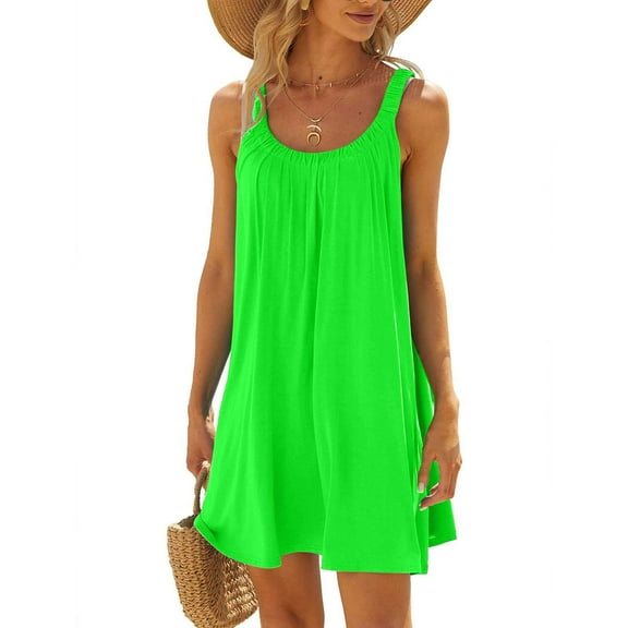 Ayolanni Knee-Length Womens Dresses Casual Green Solid Sleeveless Dresses Summer Dresses for Girls 2x