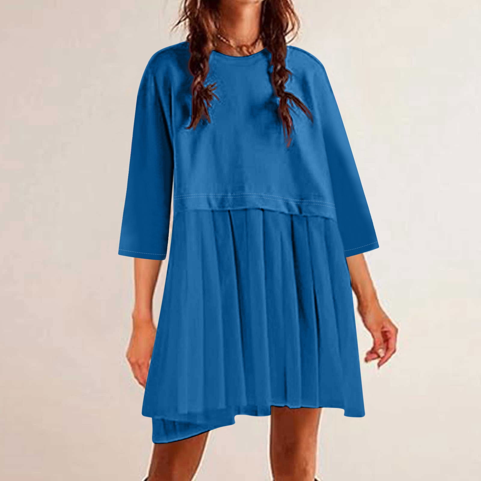 knee length dresses for older ladies Ayolanni Knee-Length Womens Party Plus Sizes Blue Solid Short Sleeve Dresses House Dresses Women 2x brand_Morgan_&_Co.