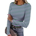 thumbnail image 1 of Ayolanni Knit Ladies Tops Long Sleeve Green Tight Cropped Fall Fitted Striped T-Shirt Womens Tshirts L, 1 of 8