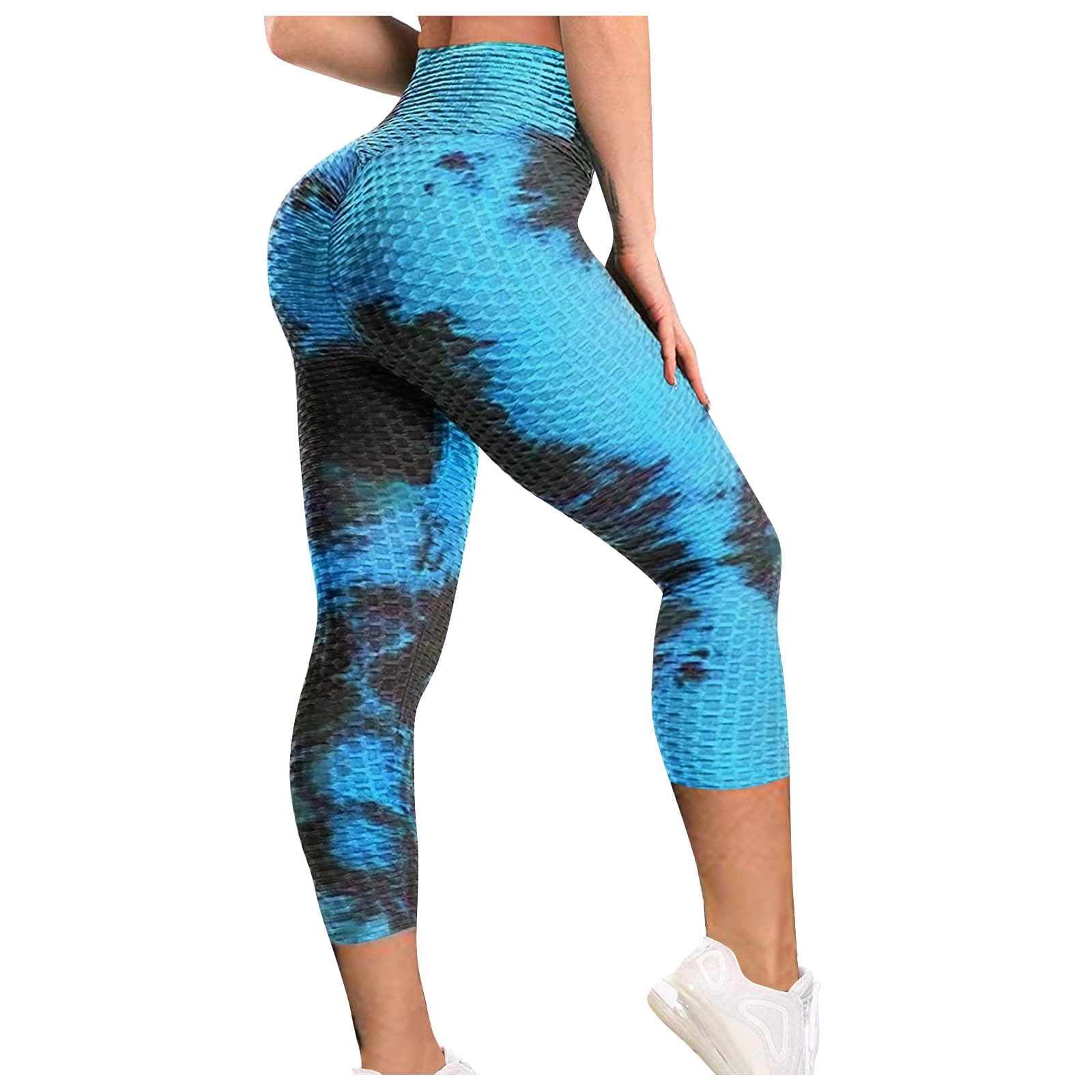 Ayolanni Leather Leggings for Women Women's Tie-Dye Breathable Hip Lifting  Exercise Bubble Yoga Pants 
