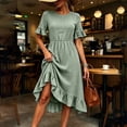 thumbnail image 1 of Ayolanni Lightweight Summer Dresses for Women 2026 Flutter Sleeve Short Sleeve Crew Neck Solid Maxi A-Line Dress Ruffle Vacation Beach Ruched Waist Casual Sundress Green L, 1 of 9