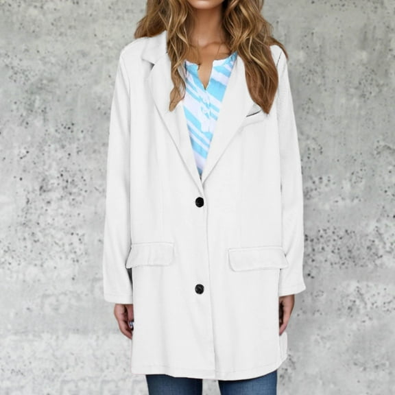 Ayolanni Long Blazer for Women Oversized White Business Casual Button Down Collared Blazers Women's Jackets XXXL