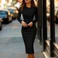 thumbnail image 1 of Ayolanni Long Sleeve Dresses for Women 2026 Crew Neck Button Solid Fitted Waist Maxi Bodycon Dress Work Elegant Formal Sundress Black L, 1 of 7
