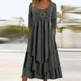 thumbnail image 1 of Ayolanni Long Sleeve Dresses for Women 2026 Tiered Solid Crew Neck Swing Maxi A-Line Dress Leisure Daily Flowy Sundress Gray M, 1 of 5
