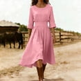 thumbnail image 1 of Ayolanni Long Sleeve Fall Dresses for Women Fitted Waist Crew Neck Solid Cotton Linen Maxi A-Line Dress Daily Lightweight Party Sundress Pink XXL, 1 of 8