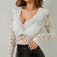 thumbnail image 1 of Ayolanni Long Sleeve Plus Size Womens Tops Lace White V-Neck Solid Pullover Blouses Womens Tee Shirts XL, 1 of 8