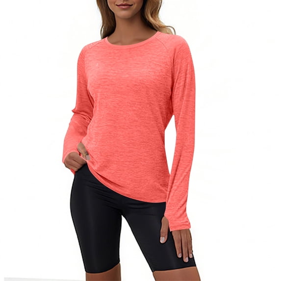 Ayolanni Long Sleeve Shirts for Women Workout Red Casual Tops Outdoor Tunic Crew Neck Shirts