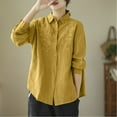 thumbnail image 1 of Ayolanni Long Sleeve T Shirts for Women Yellow Cotton Linen Solid Button-up Shirts Shirts for Ladies 3x, 1 of 5