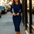 thumbnail image 1 of Ayolanni Long Sleeve Women’s Fall Dress Solid Button Crew Neck Fitted Waist Maxi Bodycon Dress Formal Elegant Work Sundress Blue S, 1 of 7