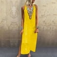 thumbnail image 1 of Ayolanni Long Summer Dresses for Women Solid Color Vintage V-Neck Tank Dress Cotton Linen Loose Sleeveless Beach Sundress XXXL, 1 of 6