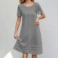 thumbnail image 1 of Ayolanni Loose Classy Dresses for Women Gray Cotton Linen Solid Short Sleeve Dresses Girls Holiday Dresses XL, 1 of 7