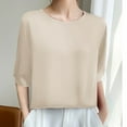 thumbnail image 1 of Ayolanni Loose Women's Blouses Ice Silk Beige Short Sleeve Round Neck Solid Blouses Teens Shirts XL, 1 of 3