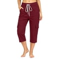 thumbnail image 1 of Ayolanni Lounge Women's Pants Solid Cotton Linen Straight Leg Pants Wine Cargo Drawstring Elastic Waist Capris Pants with Pockets S, 1 of 8