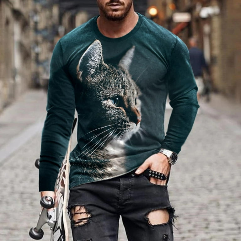 Ayolanni Men Long Sleeve Printing Round Neck Pullover T Shirt Blouse 