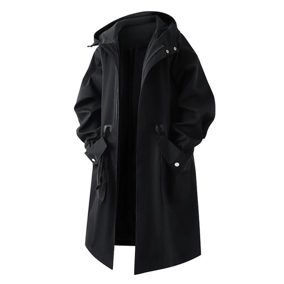 Mid Guy Ayolanni Men's Trench Coat Mid-Length Hooded Full Zip Black Peacoat ...