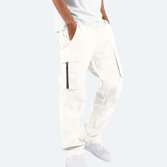 Ayolanni Mens Vintage Pant Elastic Waist Tactical Twill Trouser Hiking Relaxed Fit Jean with Pocket
