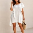 thumbnail image 1 of Ayolanni Mesh Summer Dresses for Women 2026 Crew Neck Solid Above Knee Short Flutter Sleeve Midi Shift Dress Holiday Beach Flowy Sundress White L, 1 of 7