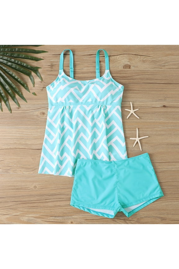 Modest Womens Swimsuits Tankini Striped Separate Tankini Blue Two-Piece Sets Teen Swimsuits 3x