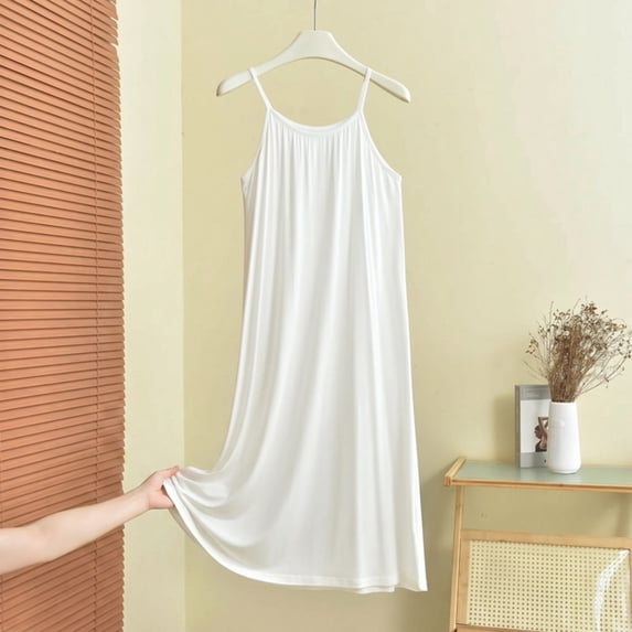 Ayolanni Nightgowns for Women Sleeveless Modal Comfy Solid Night Shirts White Pleated Loose Sleepwear XXXL