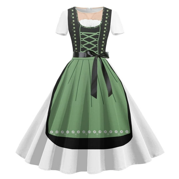 Ayolanni Oktoberfest Holiday Dresses for Women 2025 A-Line Green Knee-Length Short Sleeve Dresses Girls Dresses 2x