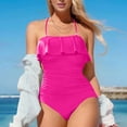 thumbnail image 1 of Ayolanni One-Piece Plus Size Swimsuit for Women Tummy Control Ruffled Push-Up Swimwear Flowy Open Back Strapless Bandeau Solid Bathing Suit Pink M, 1 of 7
