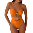 thumbnail image 1 of Ayolanni One-Piece Womens Swimsuits Push-Up Tummy Control Cutout Swimwear High Cut Solid Cheeky Backless Halter Bathing Suit Orange L, 1 of 6