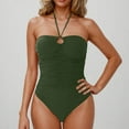 thumbnail image 1 of Ayolanni One-Piece Womens Swimsuits Tummy Control Push-Up Drawstring Swimwear Backless Solid Bandeau Retro Strapless Bathing Suit Green L, 1 of 4