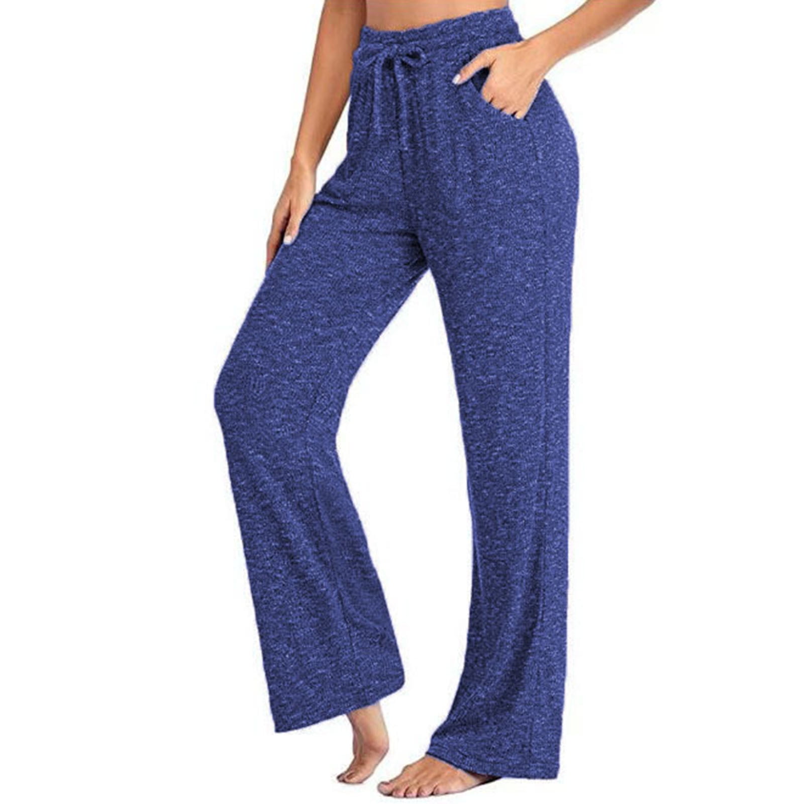 Women Plus Size Wide-Leg Winter Fleece Pants- Cobalt Blue