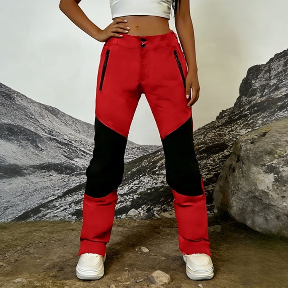 Ayolanni Pants for Women Solid Elastic Waist Athletic Hiking Straight Leg Pants Orange Quick Dry Clasp Camping Lounge Trousers with Pockets XXXL