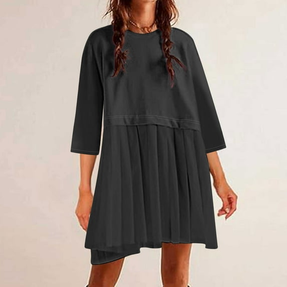 Ayolanni Party Dresses for Women 2025 Black Knee-Length Short Sleeve Solid Dresses Dresses for Juniors 2x