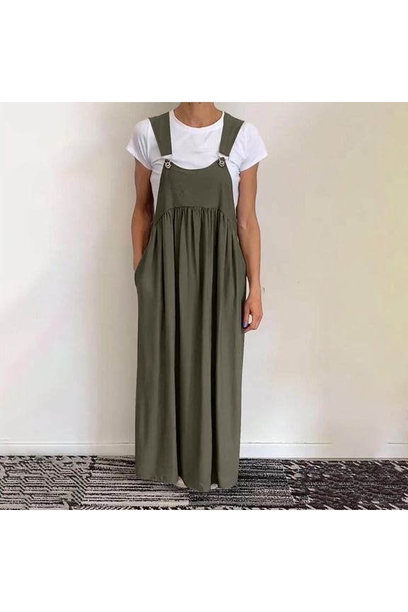 Party Dresses for Women Plus Size Pinafore Pinafore Green Solid Maxi Dresses Dresses for Ladies for Party M