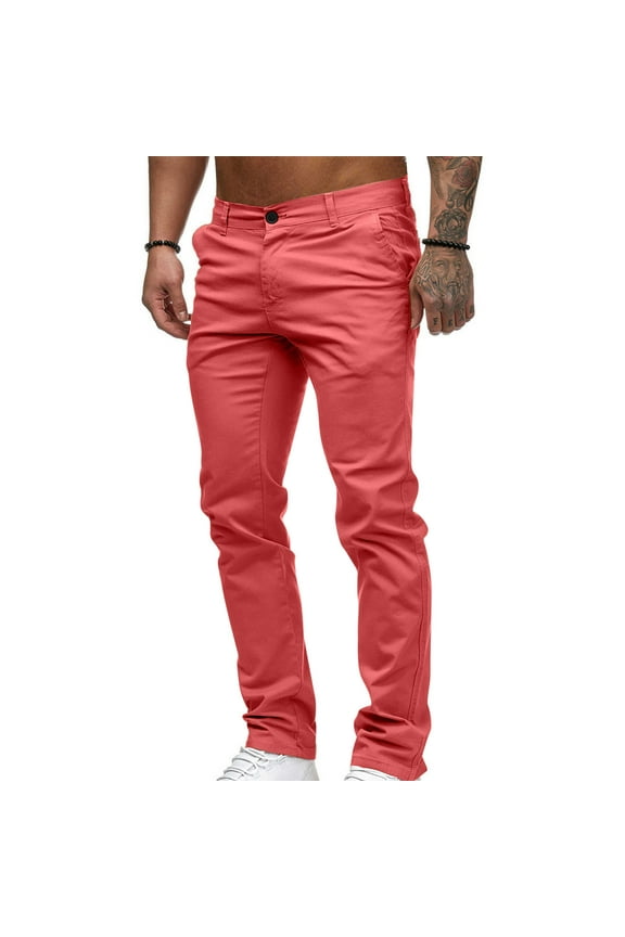 Pink Oversized Twill Pants for Mens Straight Leg Button Zipper Trouser Fashion Jeans with Pockets Size L