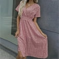 thumbnail image 1 of Ayolanni Pink Vacation Dresses for Women V-Neck Floral Print Short Sleeve Maxi Dresses Teen Girl Dresses L, 1 of 7